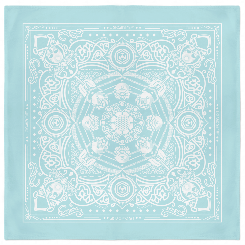 Skull And Keybones Bandana - Baby Blue and White 1