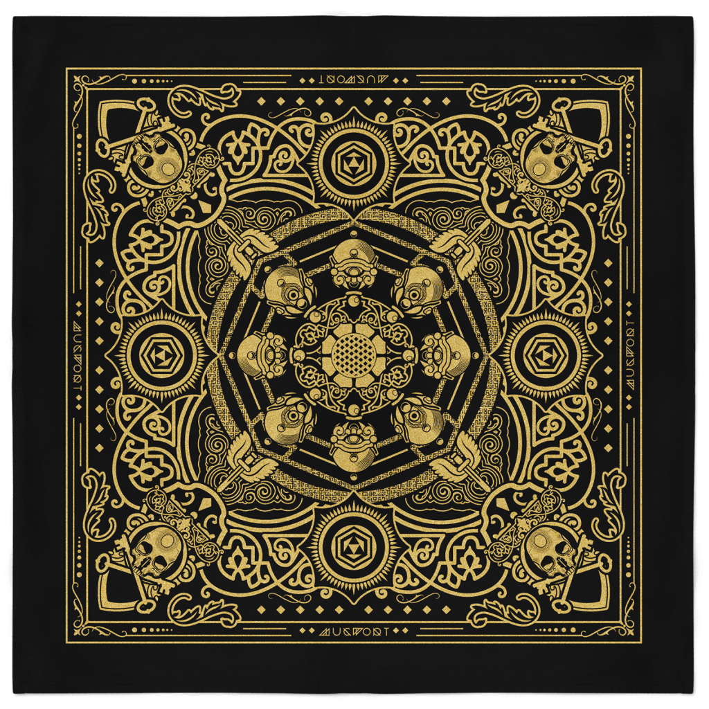 Skull and Keybones Bandana - Black and Gold 1