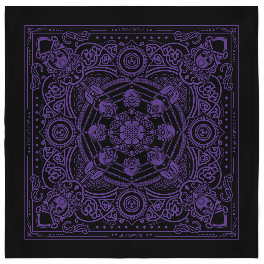 Skull and Keybones Bandana - Black and Purple 1