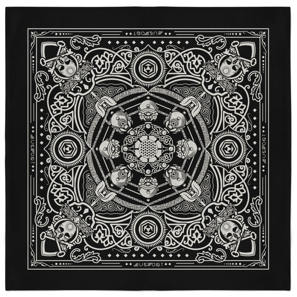 Skull and Keybones Bandana - Black and Silver 1