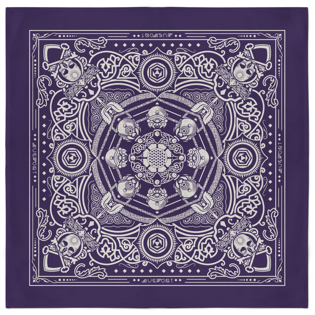 Skull and Keybones Bandana - Purple and Silver 1